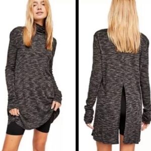 Free People Stone Cold Split Back Turtleneck Heathered Gray Black Medium